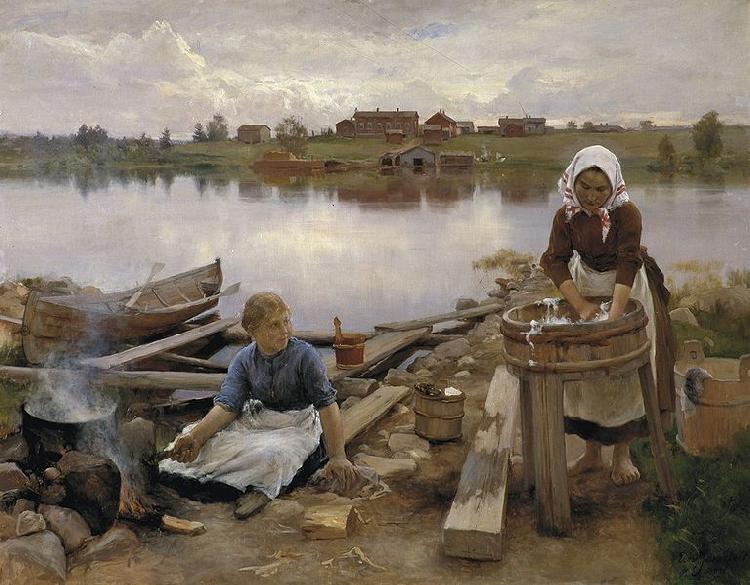 Eero Jarnefelt JARNEFELT Eero Laundry at the river bank oil painting image